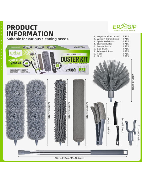 Plumero Extensible ERAGIP 30-100 Pulgadas Microfibra 11 Piezas