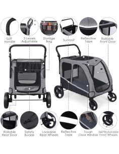 Carrito para Perros Grandes Saudism Gris Plegable 59 kg 2