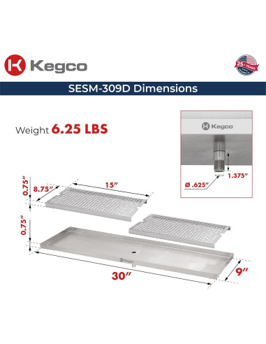 Bandeja de Goteo Kegco SESM-309D 76.2x22.9cm Acero Inoxidable
