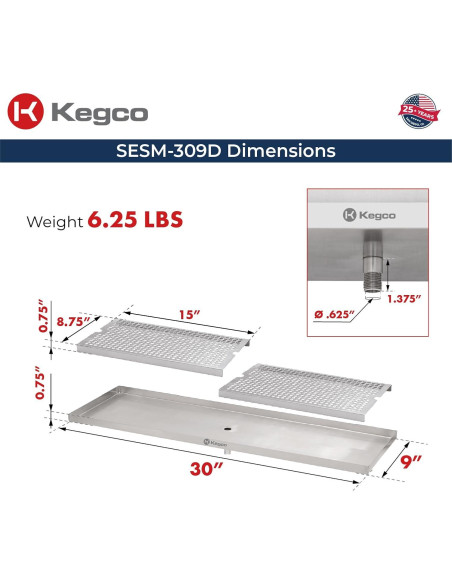 Bandeja de Goteo Kegco SESM-309D 76.2x22.9cm Acero Inoxidable
