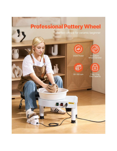 Rueda de Alfarería VEVOR 28cm 350W Ajustable Blanco