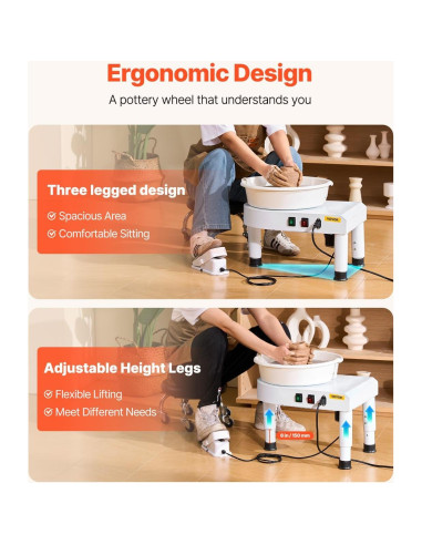 Rueda de Alfarería VEVOR 28cm 350W Ajustable Blanco