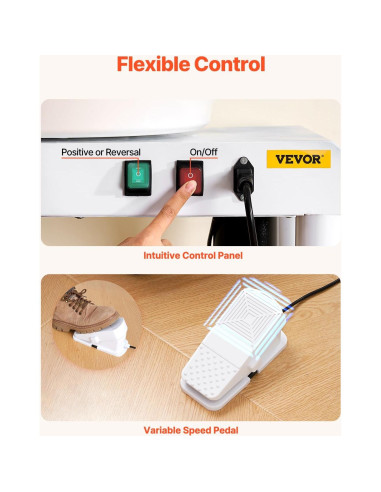 Rueda de Alfarería VEVOR 28cm 350W Ajustable Blanco