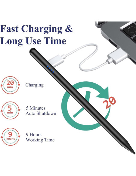 Lápiz Stylus Kenkor para iPad 2018-2025, Negro, Rechazo de Palma