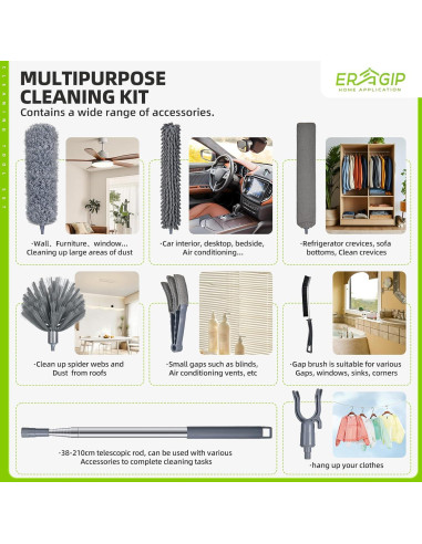 Plumero Extensible ERAGIP 30-100 Pulgadas Microfibra 11 Piezas