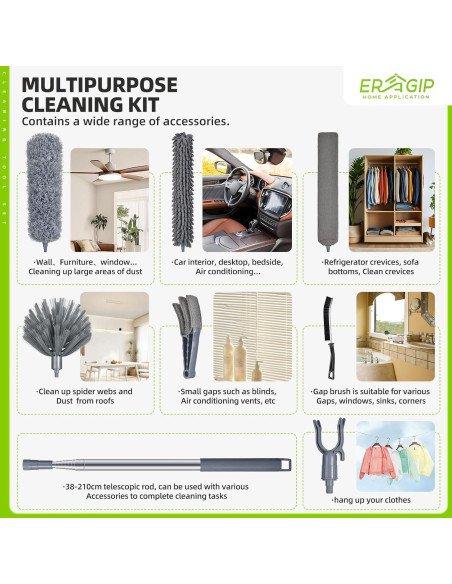 Plumero Extensible ERAGIP 30-100 Pulgadas Microfibra 11 Piezas