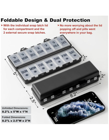 Organizador de Pastillas Plegable AOZITA 7 Días AM PM Negro