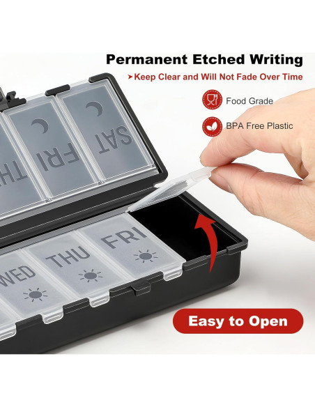 Organizador de Pastillas Plegable AOZITA 7 Días AM PM Negro