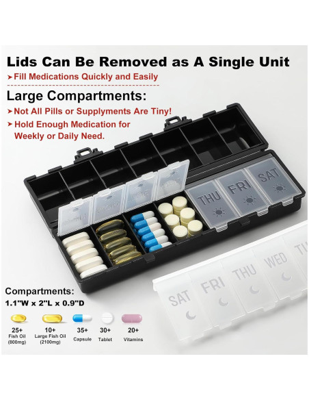 Organizador de Pastillas Plegable AOZITA 7 Días AM PM Negro