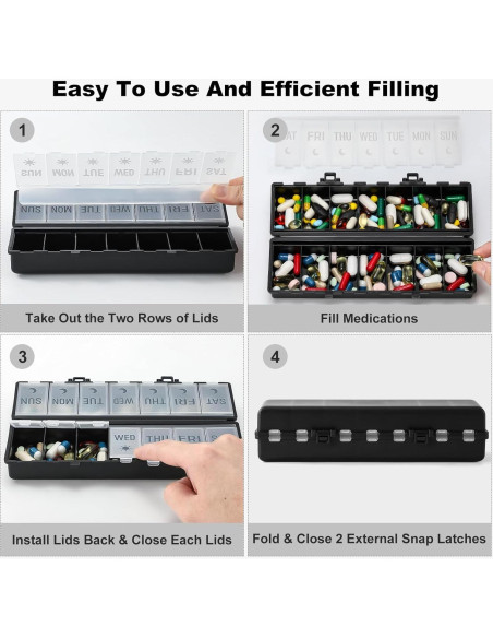 Organizador de Pastillas Plegable AOZITA 7 Días AM PM Negro