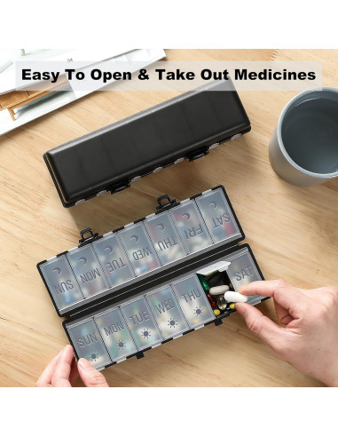 Organizador de Pastillas Plegable AOZITA 7 Días AM PM Negro