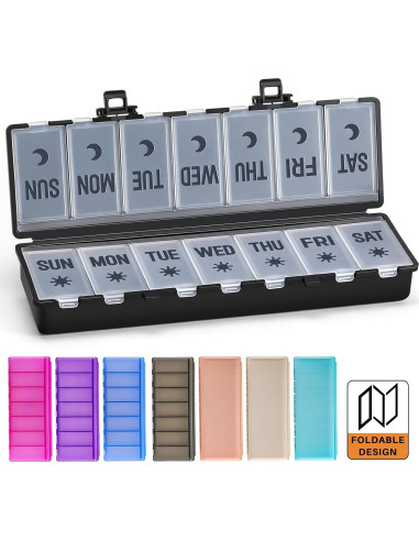 Organizador de Pastillas Plegable AOZITA 7 Días AM PM Negro