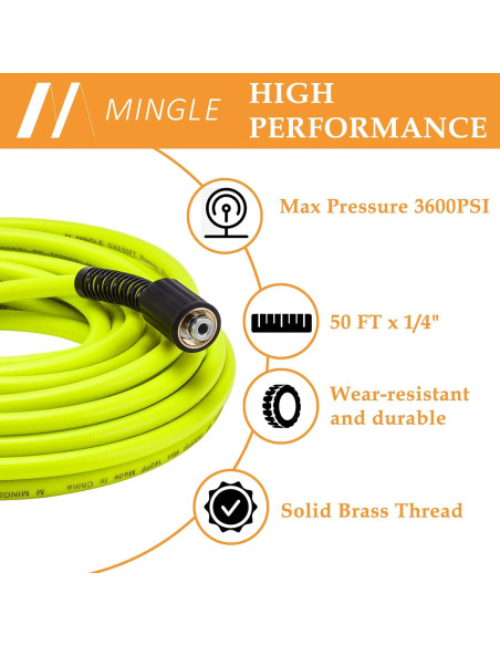 M MINGLE Manguera de Lavadora a Presión 15.24m M22 14mm 3600PSI