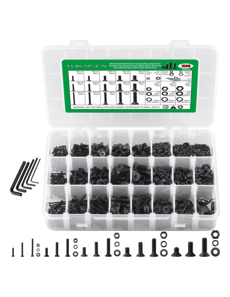 Juego de Tornillos y Tuercas Metrico LuKaiSen 1500PCS Acero 10.9