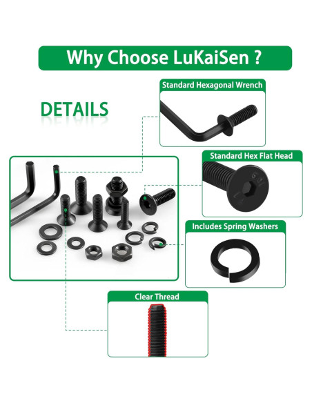 Juego de Tornillos y Tuercas Metrico LuKaiSen 1500PCS Acero 10.9