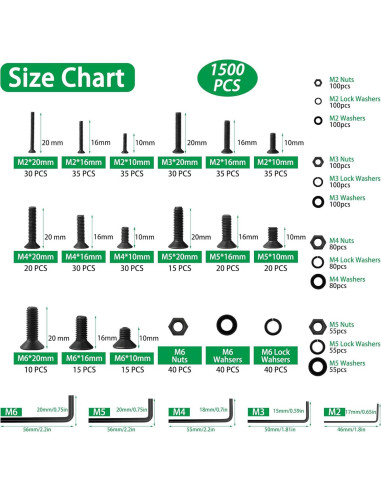 Juego de Tornillos y Tuercas Metrico LuKaiSen 1500PCS Acero 10.9