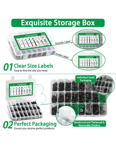 Juego de Tornillos y Tuercas Metrico LuKaiSen 1500PCS Acero 10.9