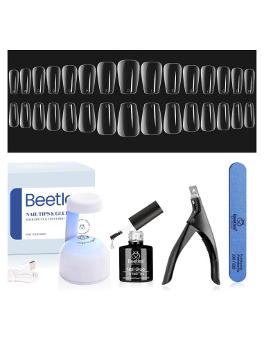 Kit de Uñas de Gel Beetles 240 Piezas Coffin Corto con Pegamento 5 en 1