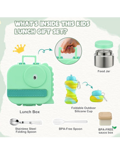 Caja de Almuerzo Aimsnk Dinosaurio Verde 1.5L 5 Compartimentos 2