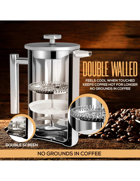 Prensa Francesa Utopia Kitchen Acero Inoxidable 12 Oz Doble Pared