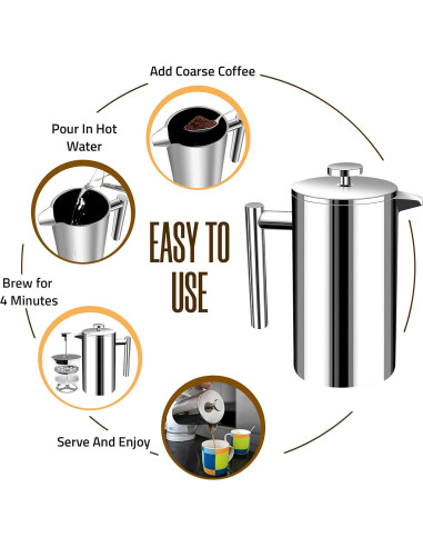 Prensa Francesa Utopia Kitchen Acero Inoxidable 12 Oz Doble Pared