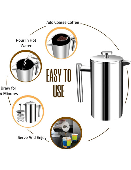 Prensa Francesa Utopia Kitchen Acero Inoxidable 12 Oz Doble Pared