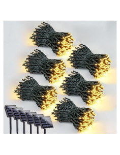 Paquete de 6 luces de cadena LED solares 100 LED blanco cálido