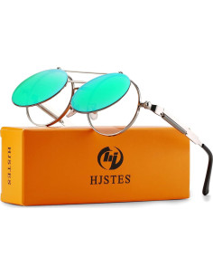 Gafas de sol redondas HJSTES plata espejo verde 50mm 2