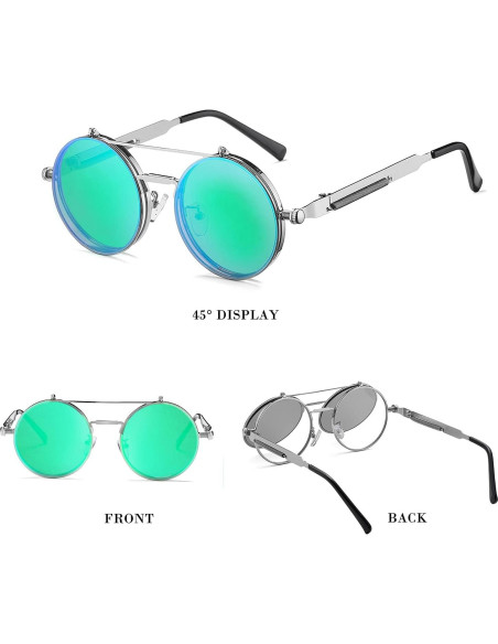 Gafas de sol redondas HJSTES plata espejo verde 50mm