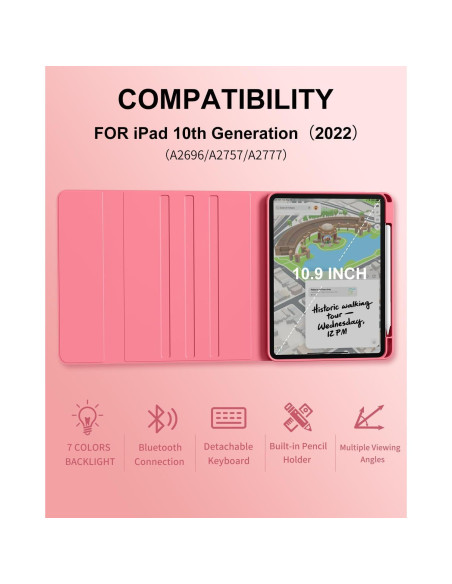 Funda con Teclado Inalámbrico Aoub para iPad 11"/10" Rosa