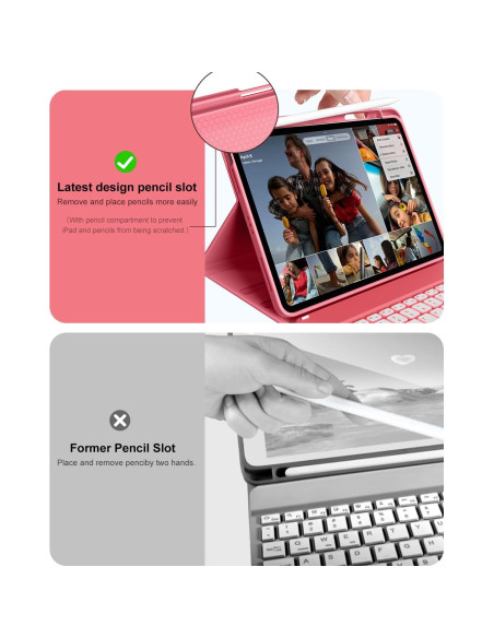 Funda con Teclado Inalámbrico Aoub para iPad 11"/10" Rosa