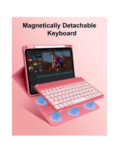 Funda con Teclado Inalámbrico Aoub para iPad 11"/10" Rosa