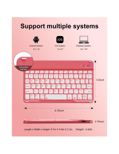 Funda con Teclado Inalámbrico Aoub para iPad 11"/10" Rosa