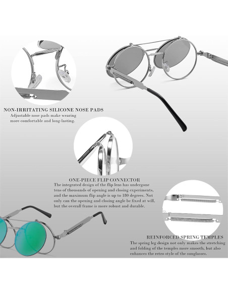 Gafas de sol redondas HJSTES plata espejo verde 50mm