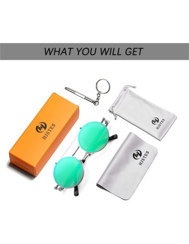 Gafas de sol redondas HJSTES plata espejo verde 50mm