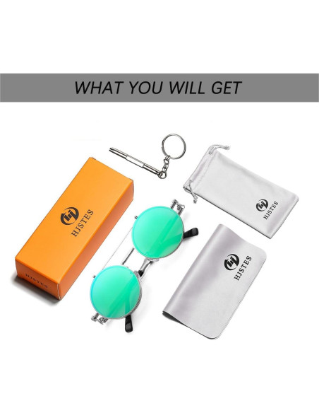 Gafas de sol redondas HJSTES plata espejo verde 50mm