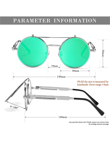 Gafas de sol redondas HJSTES plata espejo verde 50mm