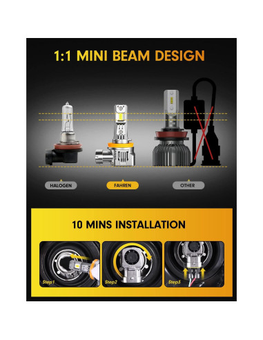 Bombillas LED FAHREN 9005 H11 140000LM 6500K Paquete de 4