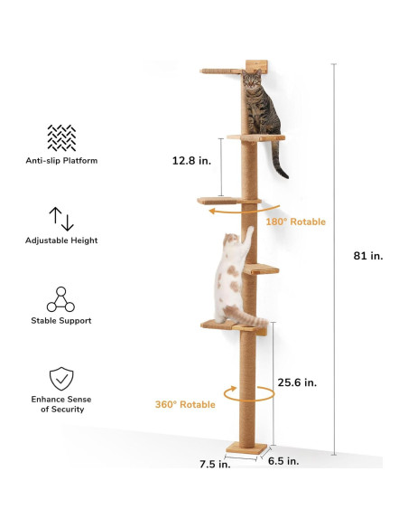 Árbol para Gatos FUKUMARU Alto 205.74 cm 5 Niveles Rascador
