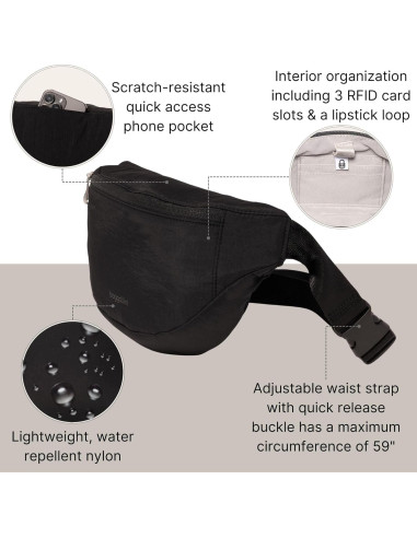 Riñonera Baggallini B-Lite Negra 30.48x17.78cm con RFID