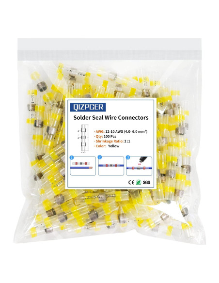100 Conectores de Cable Termocontraíble Qizpcer 12-10 AWG Impermeables