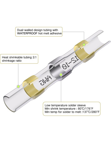 100 Conectores de Cable Termocontraíble Qizpcer 12-10 AWG Impermeables