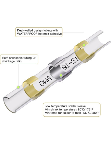 100 Conectores de Cable Termocontraíble Qizpcer 12-10 AWG Impermeables