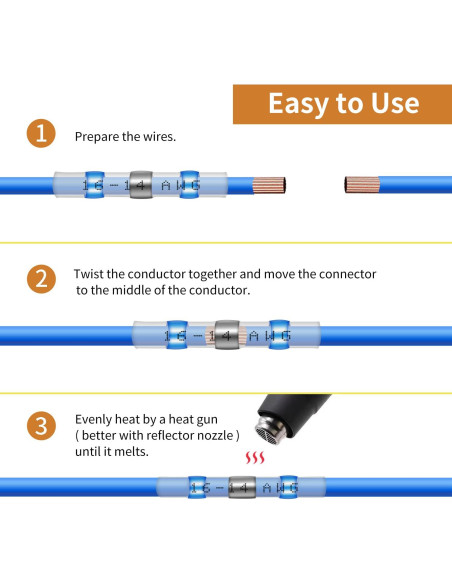 100 Conectores de Cable Termocontraíble Qizpcer 12-10 AWG Impermeables