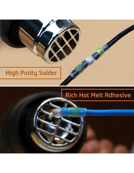 100 Conectores de Cable Termocontraíble Qizpcer 12-10 AWG Impermeables