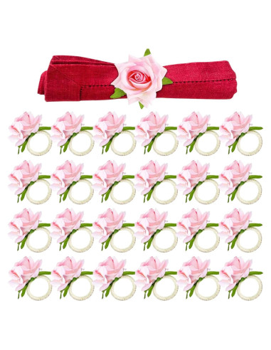 Juego de 24 Anillos de Servilleta Rosa Champán YLOLUL