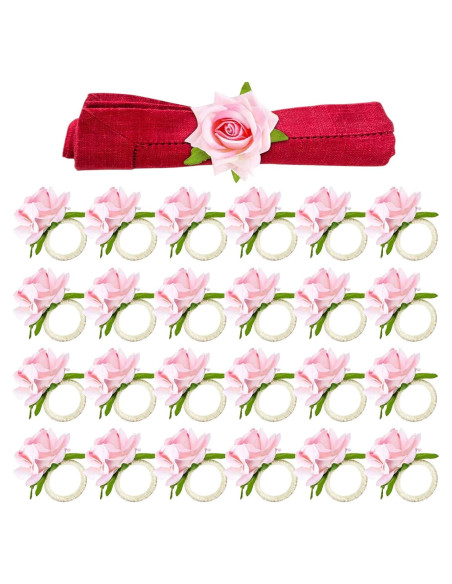 Juego de 24 Anillos de Servilleta Rosa Champán YLOLUL