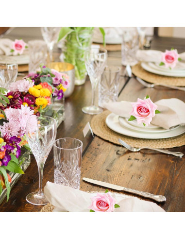 Juego de 24 Anillos de Servilleta Rosa Champán YLOLUL