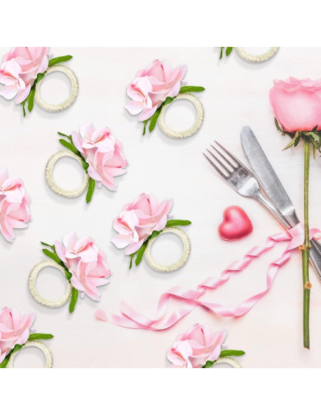 Juego de 24 Anillos de Servilleta Rosa Champán YLOLUL