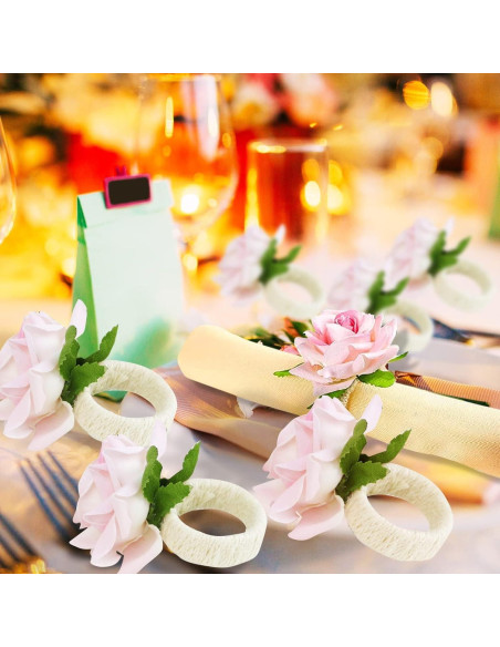 Juego de 24 Anillos de Servilleta Rosa Champán YLOLUL